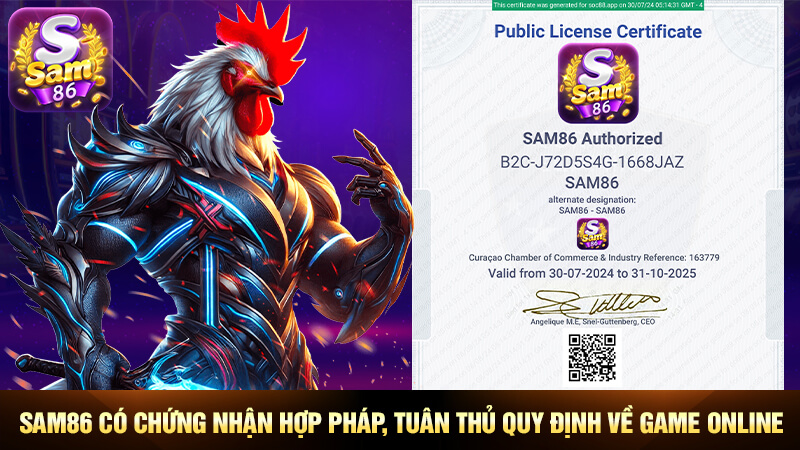 Sam86 có chứng nhận hợp pháp, Tuân thủ quy định về game online