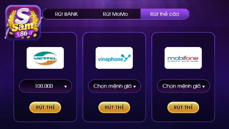Dễ dàng thực hiện rút tiền qua thẻ cào